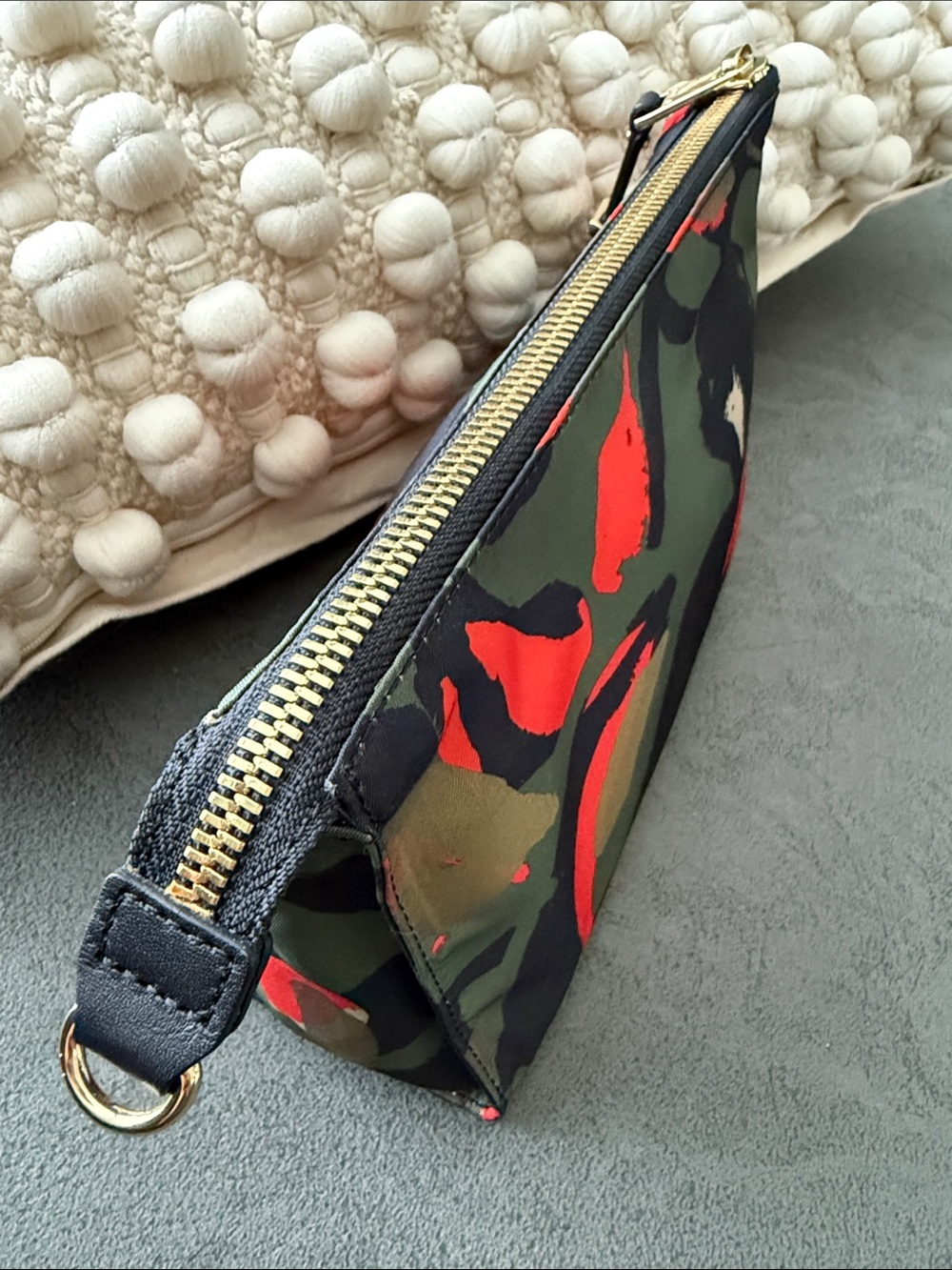 Tumi Floral Camo Nylon Cosmetic Pouch — Green, Red, Black, Tan - Picture 2 of 7